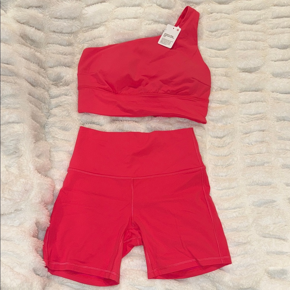 Lululemon Align Set - Lip Gloss - Asymmetrical Bra (10) & 6" HR Shorts (8)